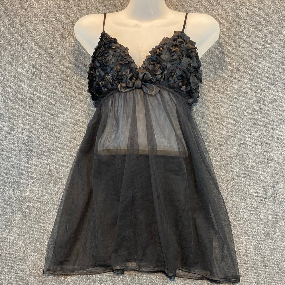 Flora Nikrooz Black Sheer Lace Trim Tank Camisole Lingerie Sleepwear Women Large